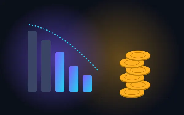 Cable savings calculator: falling monthly costs next to a stack of saved coins