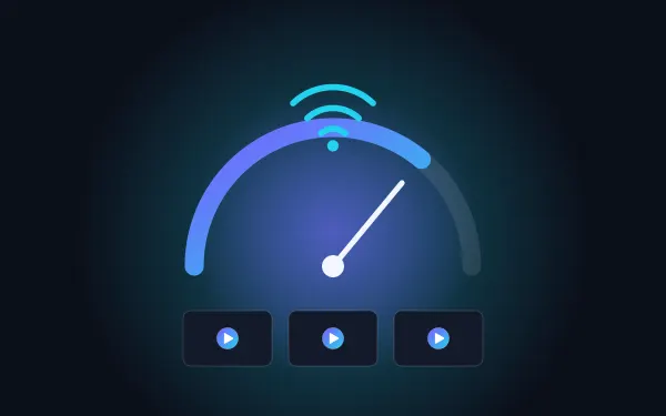 IPTV bandwidth calculator: speed gauge above three streaming screens