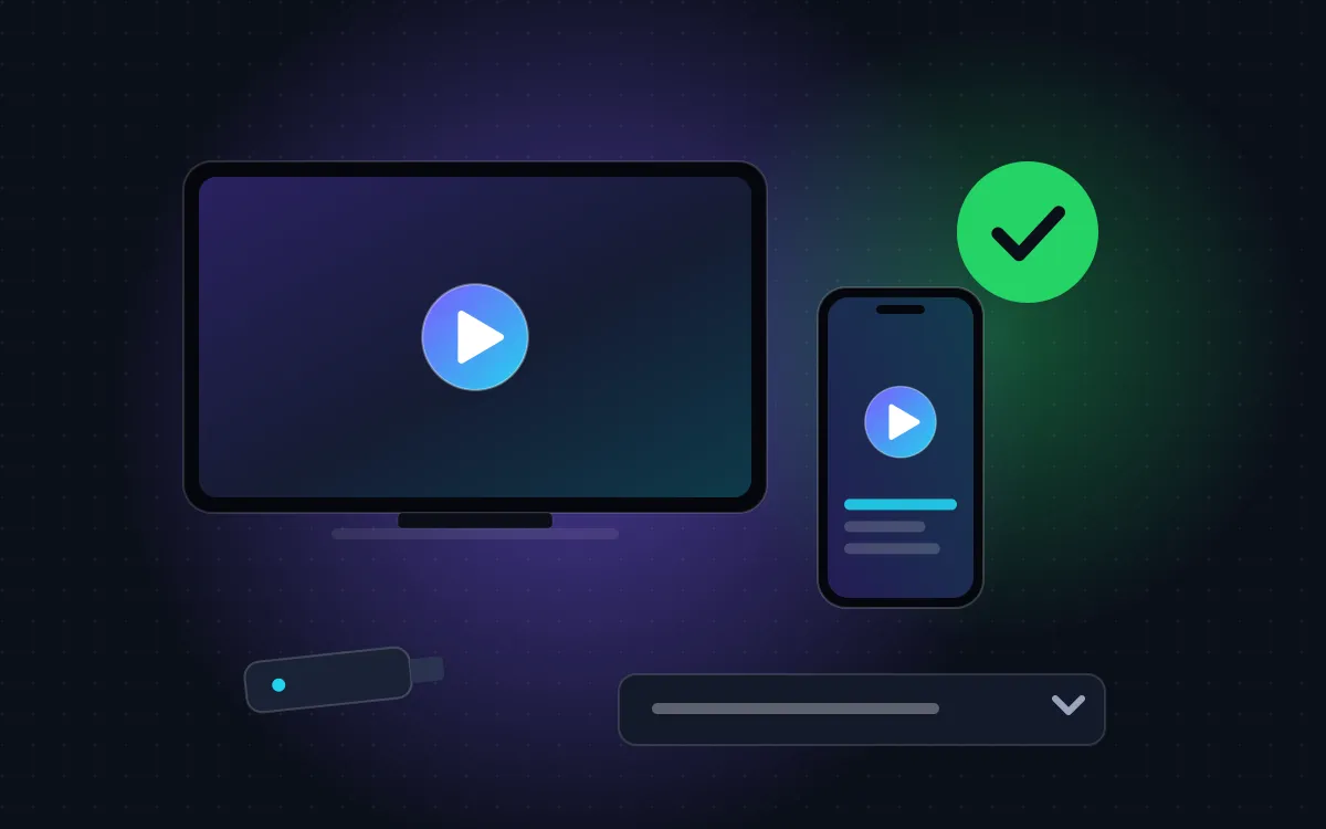 IPTV device checker confirming a smart TV, phone and stick are compatible