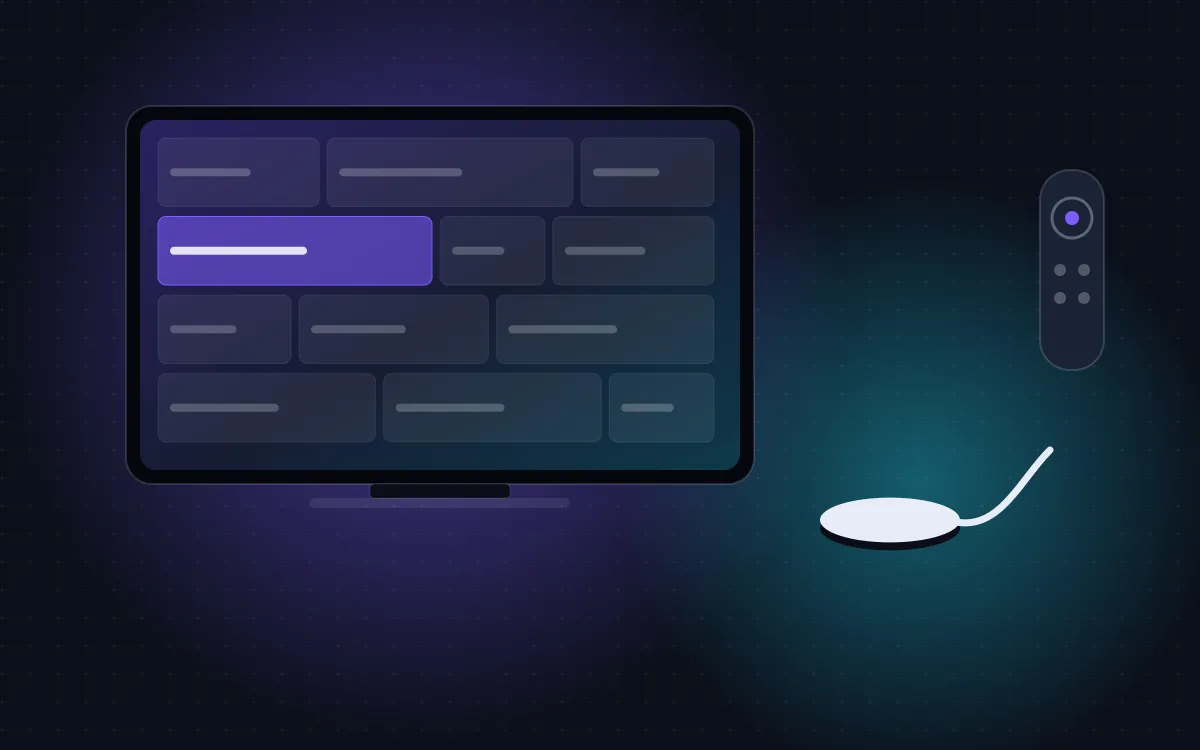 IPTV on Chromecast: a Chromecast with Google TV and its remote next to a TV showing the guide