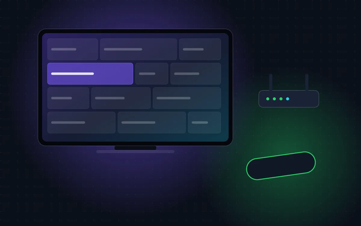 IPTV on NVIDIA Shield: a Shield TV box wired to a router and a 4K TV with the program guide