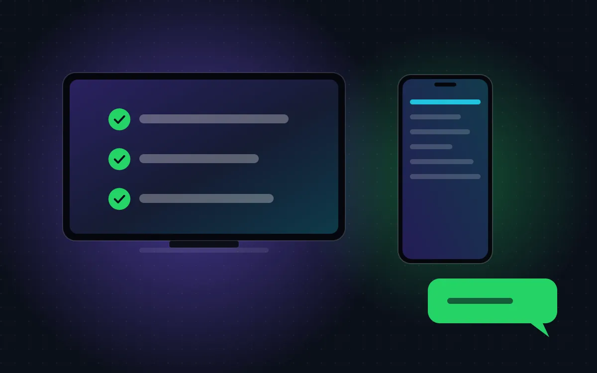 IPTV setup guide checklist on a TV next to a phone with WhatsApp help